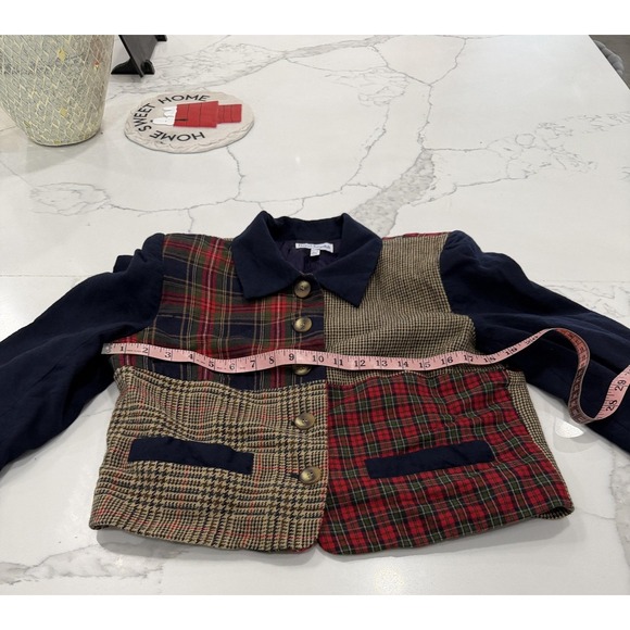 David Brooks Jacket Womens 12 Multicolor Plaid Wool Patchwork USA Cropped Preppy - Picture 6 of 9